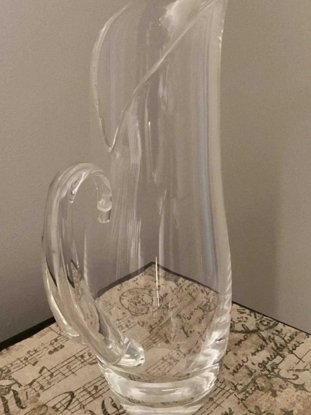 Steuben Signed Crystal Pitcher #8077 Lloyd Atkins Split Handle Art Glass MCM